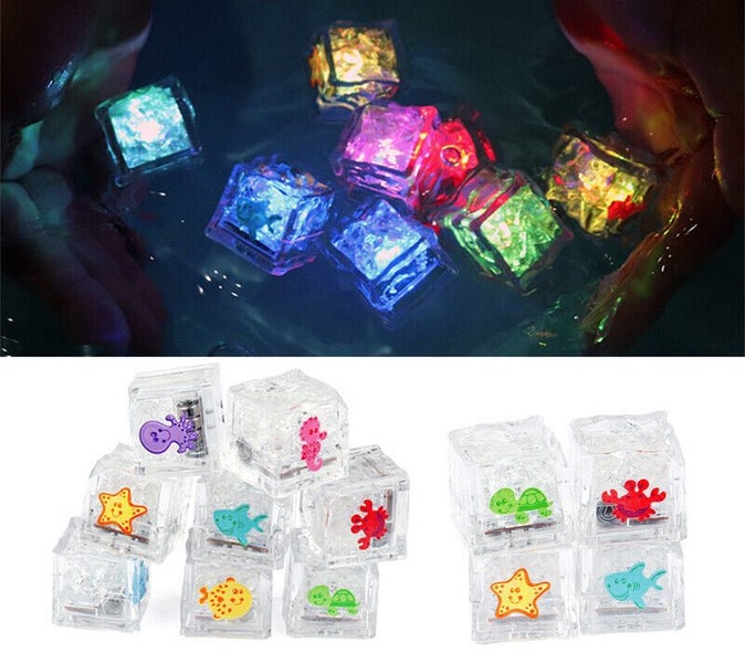 8Pcs LED Light Up Ice Cubes Baby Kids Bath Toy Shower Luminous Toy Decor Carousel 1