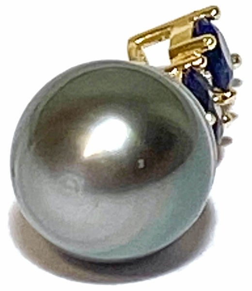 12 x 13mm Peacock Grey Green TAHITIAN Oval Pearl Pendant Carousel 7