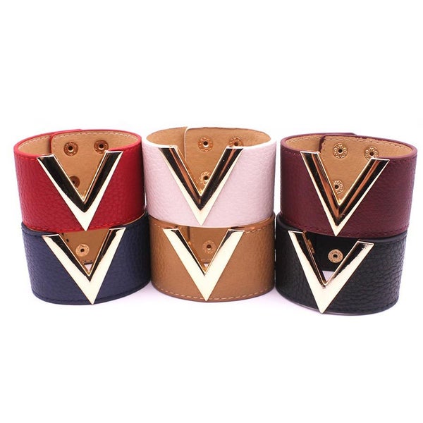 ~~ Leather Cuff Bracelet Red Silver V ~ Carousel 2