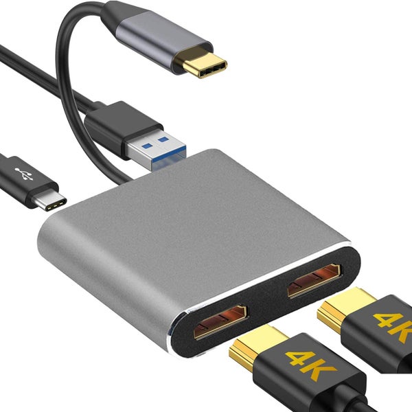 USB-C Dual HDMI Splitter - Sync 2 Display Screens From Computer - 4 In 1 Adaptor Carousel 1