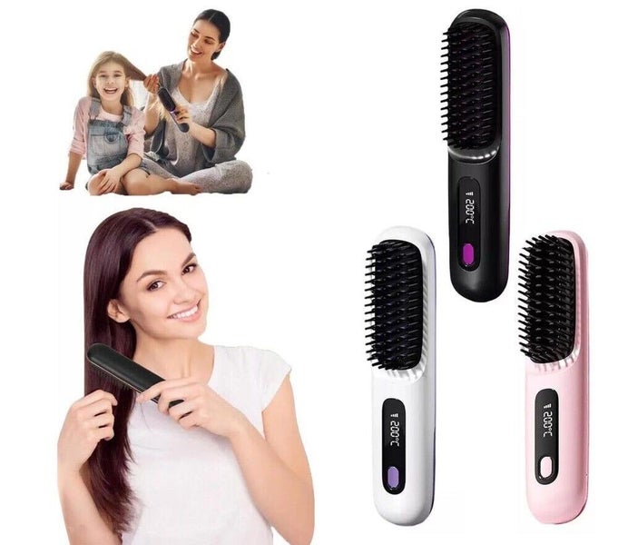 Cordless Rechargeable Portable Hair Straightener Brush Hair Iron AntiScald Quick Carousel 1