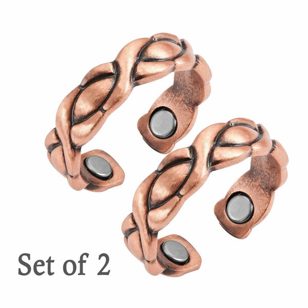 2 Copper Rings Women Healing Magnetic Rings Arthritis Painful Joints One Size... Carousel 1