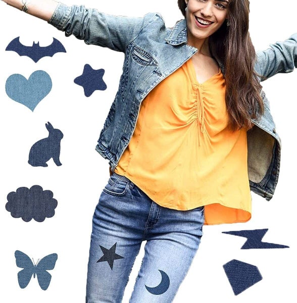 20pcs 4 Colors DIY Iron on Denim Fabric Patches for Clothing Jeans Repair Kit Carousel 2