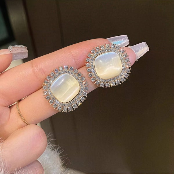 Radiant Square Shell Earrings with Halo Crystals Carousel 1