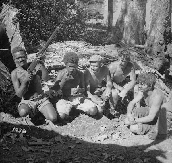 WW2 1944 SOLOMONS NZ TROOPS WITH LOCAL GUIDES Carousel 1