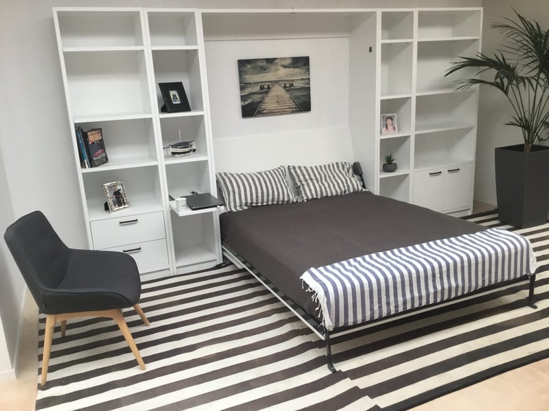 Ward Queen size fold away Murphy wall bed mechanism & mattress with a Desk top . Carousel 2