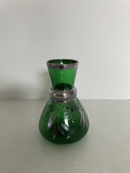 Mid century Italian green glass vase with silver overlay629935300360991115
