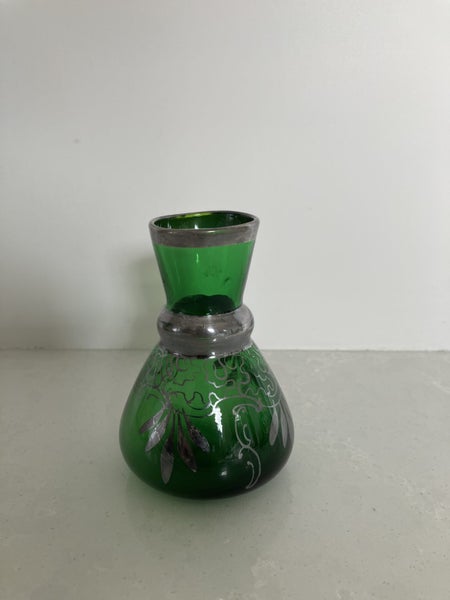 Mid century Italian green glass vase with silver overlay62993530036099111