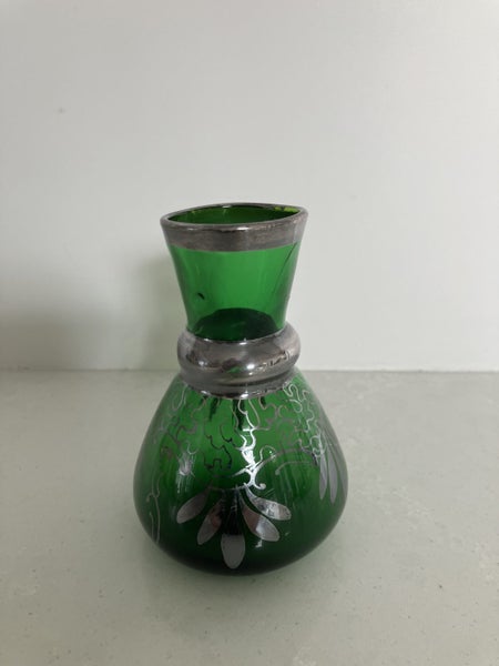 Mid century Italian green glass vase with silver overlay62993530036099112