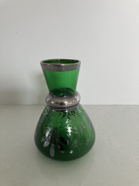 Mid century Italian green glass vase with silver overlay62993530036099113