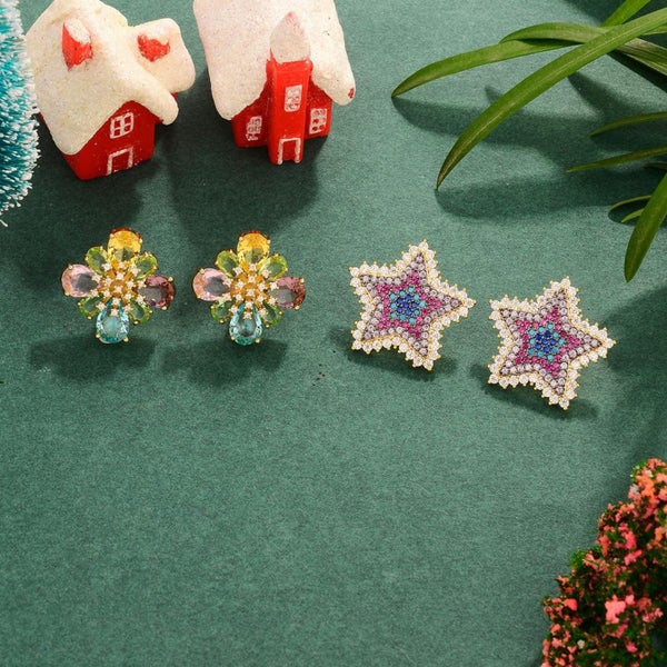 Colorful Diamond Polaris Star Earring/Handmade Holiday Jewelry/Gift for her Carousel 1