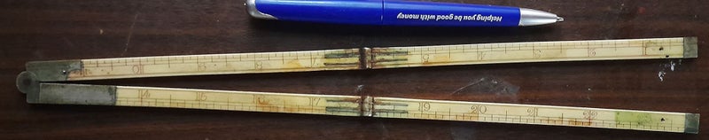 RULER FINE BONE FOLDING TWO FOOT RULER ( 610 mm by 8 mm ) 1850-65 Carousel 1