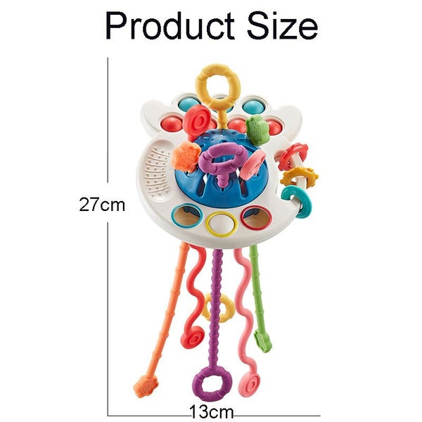 Montessori Pull String Toys for 6-12 Months Babies Silicone Teether-Blue Carousel 2