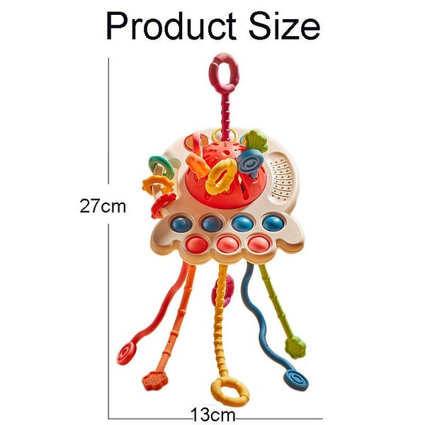 Montessori Pull String Toys for 6-12 Months Babies Silicone Teether-Red Carousel 2