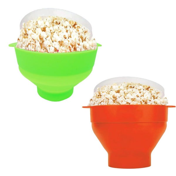 2 Pcs Silicone Popcorn Makers Collapsible with Lid for Microwave Carousel 1