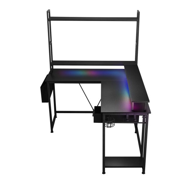 Gaming Desk L Shaped Drawer Computer Racer Standing Side Table LED Lights Carousel 14