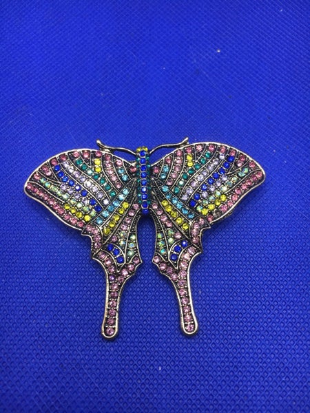 Large Vintage Butterfly Cloured Rhinestone Brooch Carousel 1