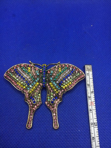 Large Vintage Butterfly Cloured Rhinestone Brooch Carousel 4