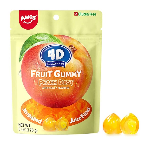 12 x Amos 4D Gummy Southern Peach Burst Peg Bag 170g Carousel 1