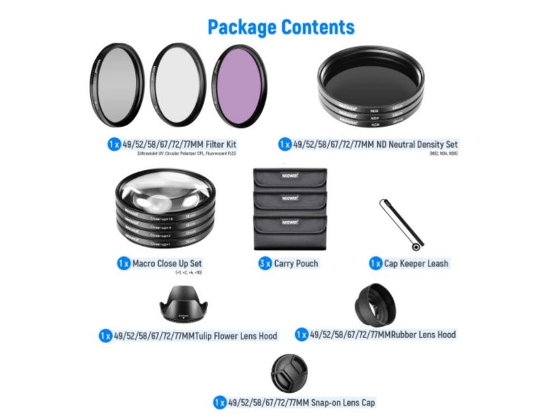 NEEWER 58MM COMPLETE LENS FILTER ACCESSORY KIT Carousel 10