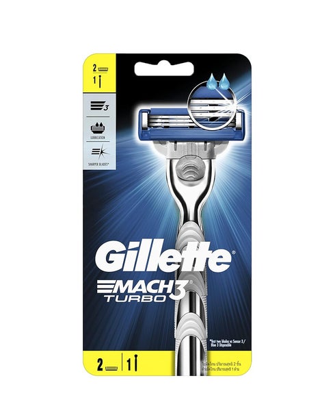 Gillette Mach3 Turbo Razor With Blades Refill 2 Pack Carousel 1