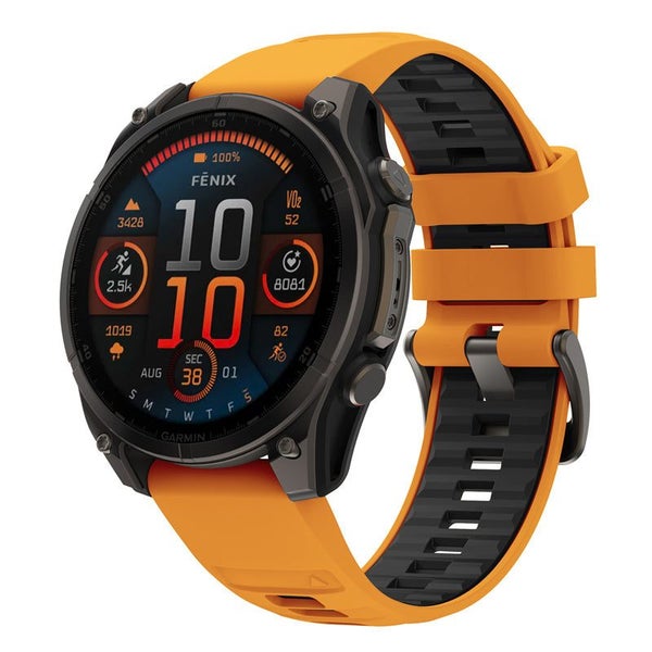 26mm Silicone Replacement Strap for Garmin Descent Mk1/Mk2/Mk2i Orange&Black Carousel 1