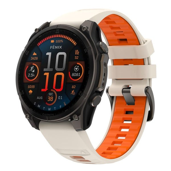 26mm Silicone Replacement Strap for Garmin Descent Mk1/Mk2/Mk2i Starlight&Orange Carousel 1