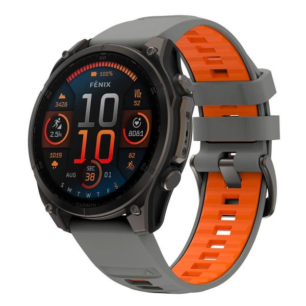 26mm Silicone Replacement Strap for Garmin Descent Mk1/Mk2/Mk2i Grey&Orange Carousel 1