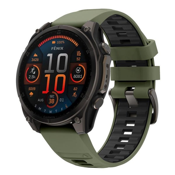 26mm Silicone Replacement Strap for Garmin Descent Mk1/Mk2/Mk2i ArmyGreen&Black Carousel 1