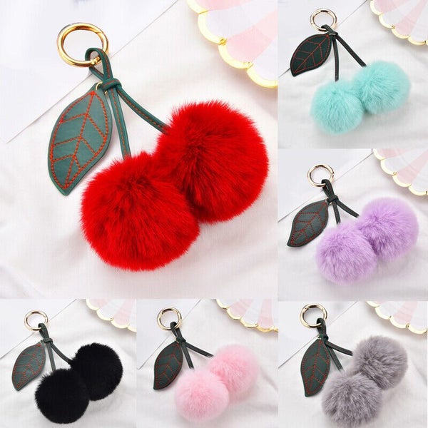 Fluffy Faux Fur Balls Pom Pom Key Chain Cherry Keyring Charm Bag Pendant Gifts Carousel 1