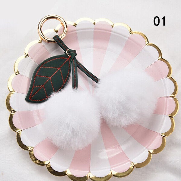 Fluffy Faux Fur Balls Pom Pom Key Chain Cherry Keyring Charm Bag Pendant Gifts Carousel 2