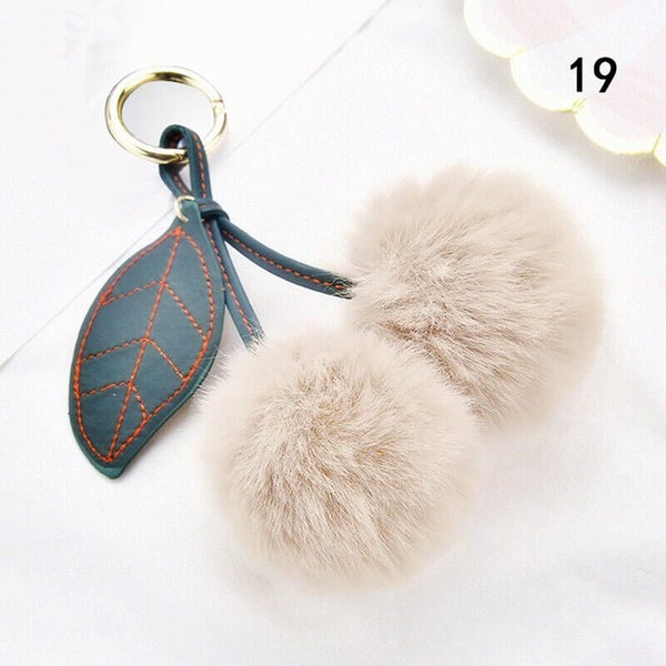 Fluffy Faux Fur Balls Pom Pom Key Chain Cherry Keyring Charm Bag Pendant Gifts Carousel 20