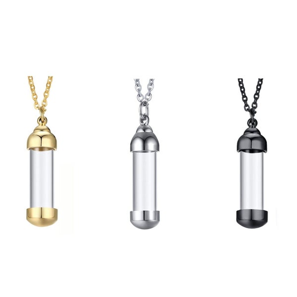 Cylinder Ashes Urn Necklaces Glass Tube Vial Creamation Locket Pendant Keepsake Carousel 1