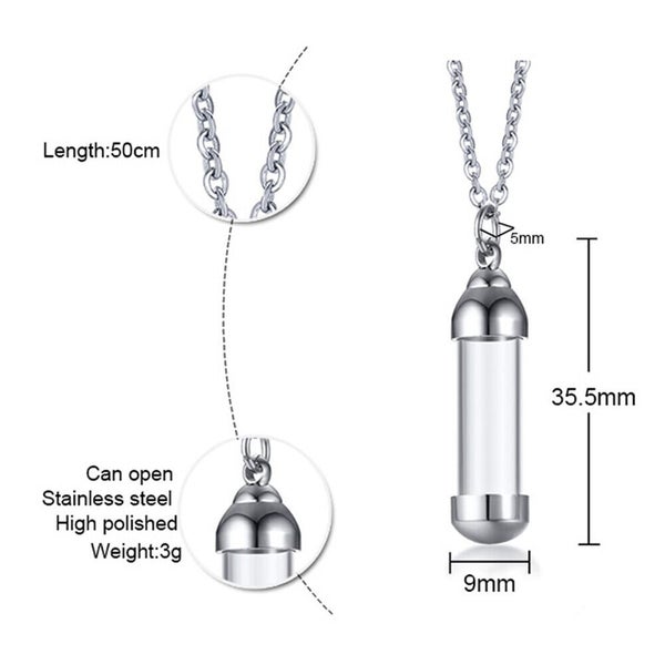 Cylinder Ashes Urn Necklaces Glass Tube Vial Creamation Locket Pendant Keepsake Carousel 2