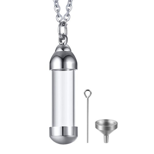 Cylinder Ashes Urn Necklaces Glass Tube Vial Creamation Locket Pendant Keepsake Carousel 19