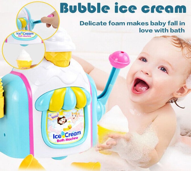 Baby Bath Bubble Machine Ice Cream Foam Maker Bathtub Toy With 4 pcs Ice Crea... Carousel 1