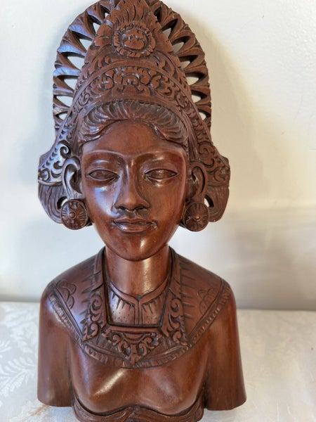 Vintage wood carving Balinese Wood Carving Bust Of Janger Singer Dancer Carousel 2