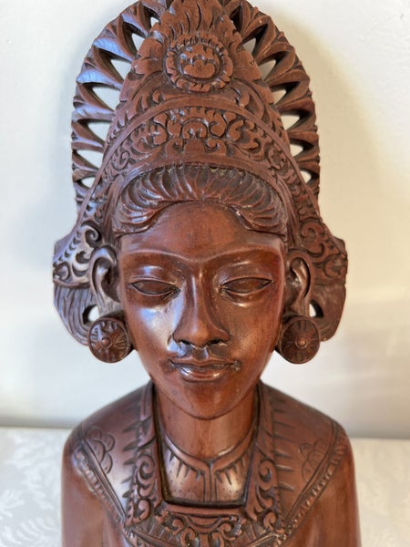 Vintage wood carving Balinese Wood Carving Bust Of Janger Singer Dancer Carousel 1