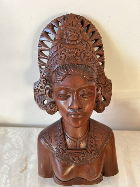 Vintage wood carving Balinese Wood Carving Bust Of Janger Singer Dancer Carousel 8