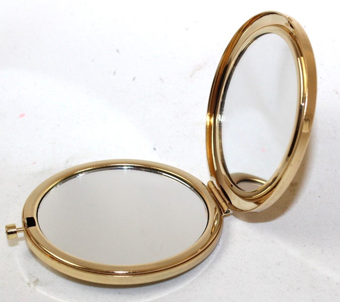 +++ VINTAGE GOLD TONE COMPACT MIRROR +++ Carousel 10