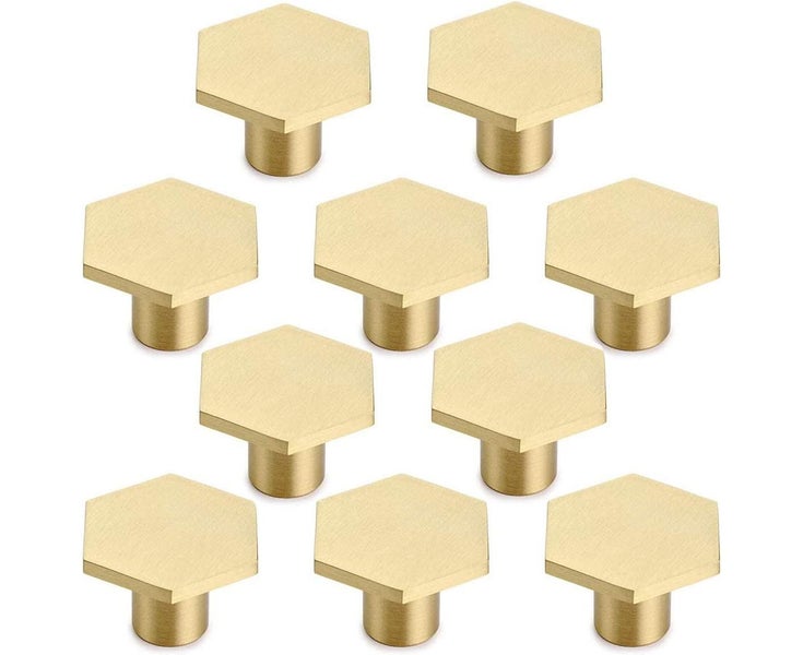 10 Pieces Solid Brass Hexagonal Knobs, Cupboard Door Handle Round Brass Kno Carousel 1