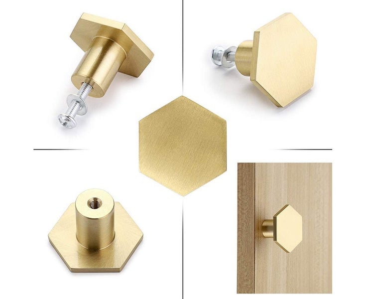 10 Pieces Solid Brass Hexagonal Knobs, Cupboard Door Handle Round Brass Kno Carousel 2