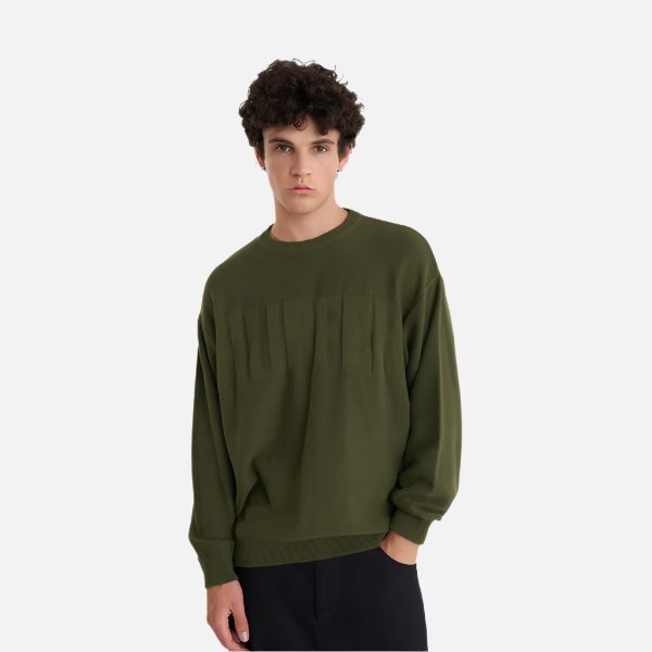 Huffer Trope Knit Crew - Olive Carousel 1