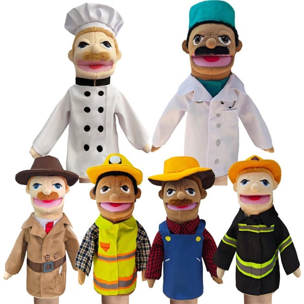 Hand Puppet Cook Firefighter Farmer Worker Detective Doctor Plush Toy for Kids Carousel 1