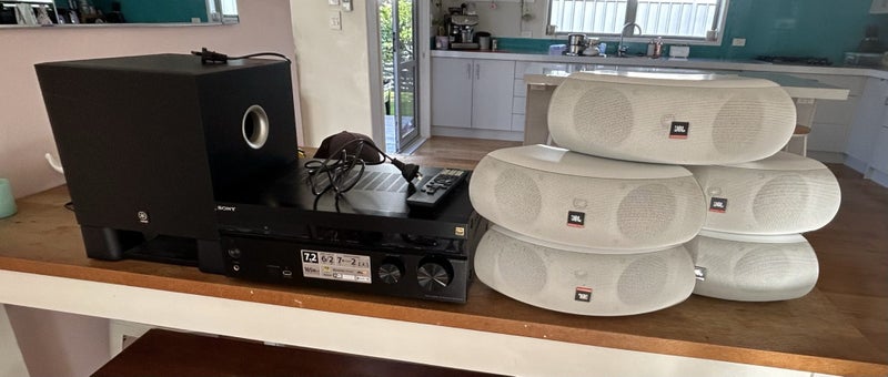 Home audio system with 5x JBL all weather white speakers Carousel 1