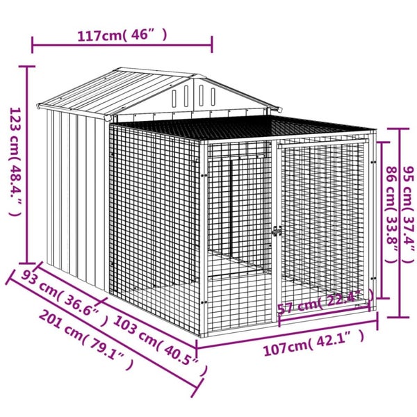 Chicken Cage With Run Anthracite 117x201x123 Cm Galvanised Steel Oixtpt Carousel 2