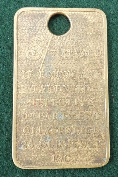Antique BRASS British PATENT Office Patent Application ID TAG 5 Shillings REWARD Carousel 2