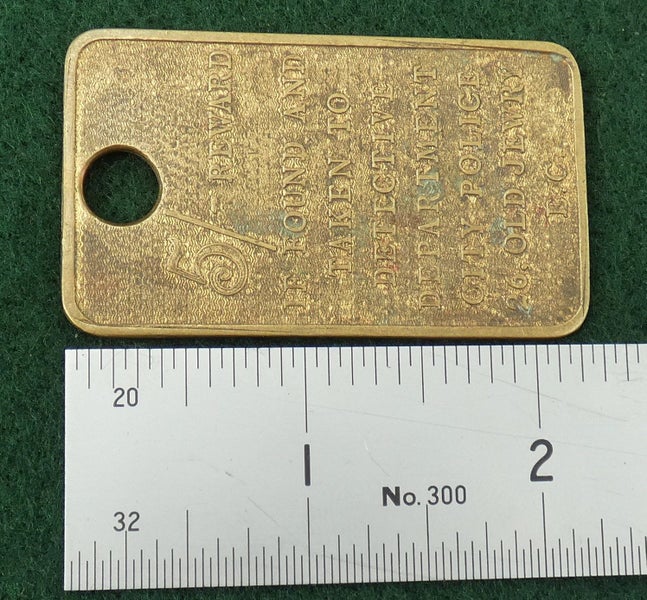 Antique BRASS British PATENT Office Patent Application ID TAG 5 Shillings REWARD Carousel 5