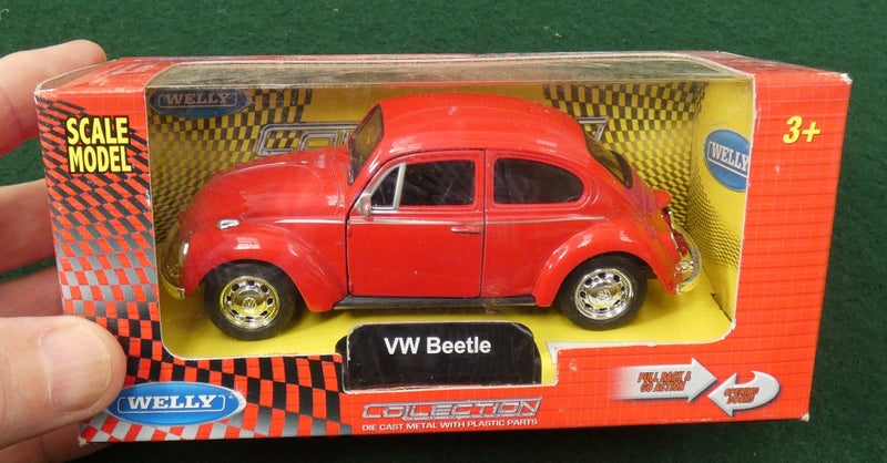 RED Volkswagen V.W. BEETLE Die Cast TOY CAR Cond. MINT in Scruffy Original BOX Carousel 1