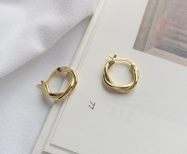 925 Sterling Silver Gold Plated Twisted Hoop Earrings | 16mm | Gift Boxed63617625397762113